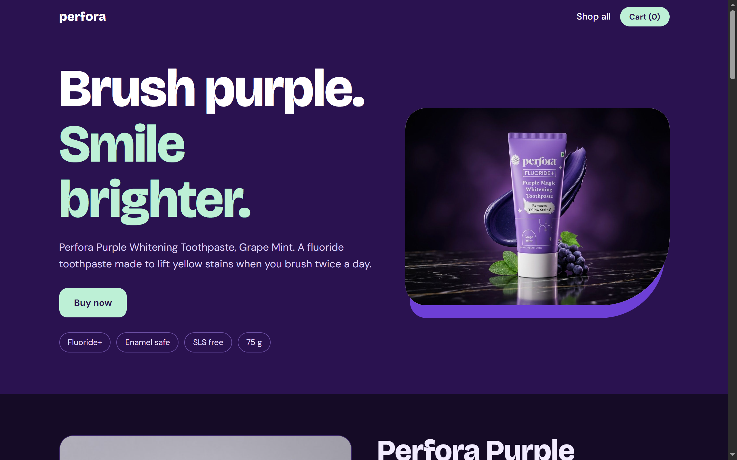 Perfora Whitening Toothpaste Landing Page